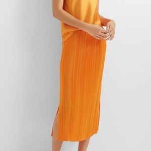 Club Monaco Micro Pleated Midi Skrit Orange XS